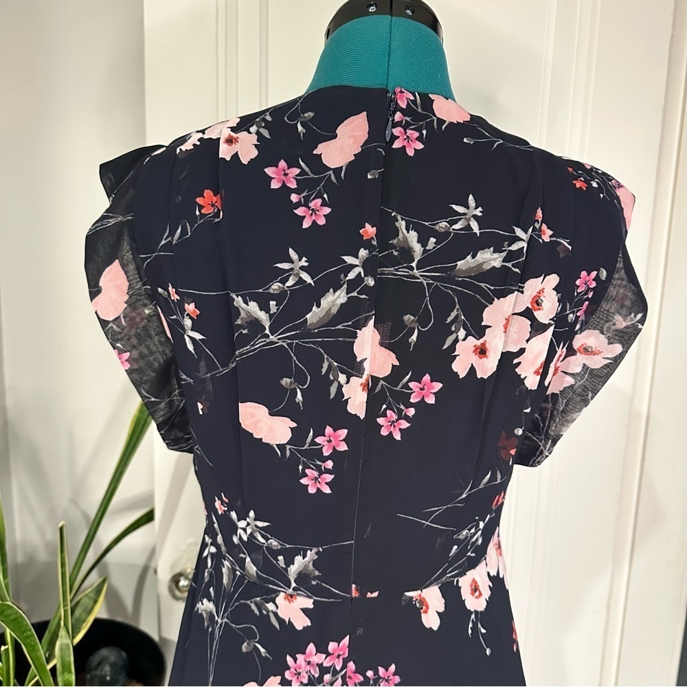 Eliza J Floral High/Low Faux Wrap Chiffon Dress size 4 - Picture 7 of 16